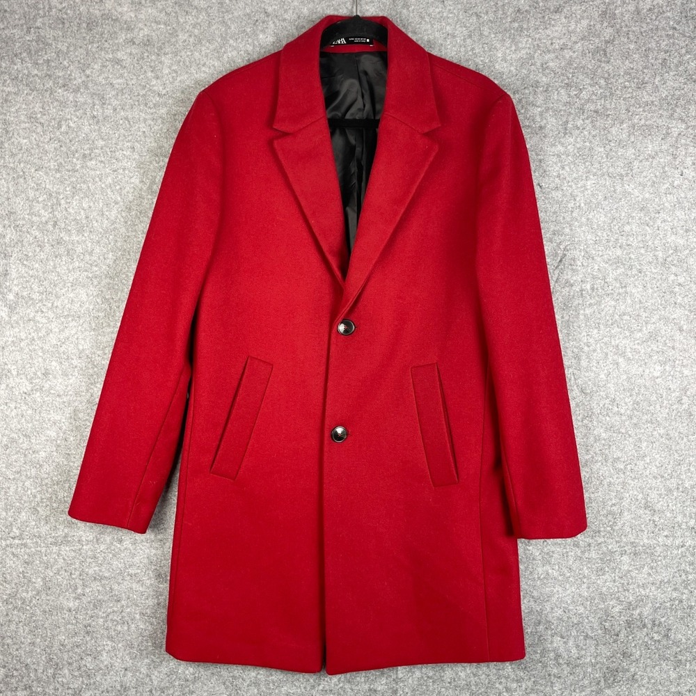 Zara Tessuti Italian Wool Pea Coat Womens Medium Red Classic Preppy Career